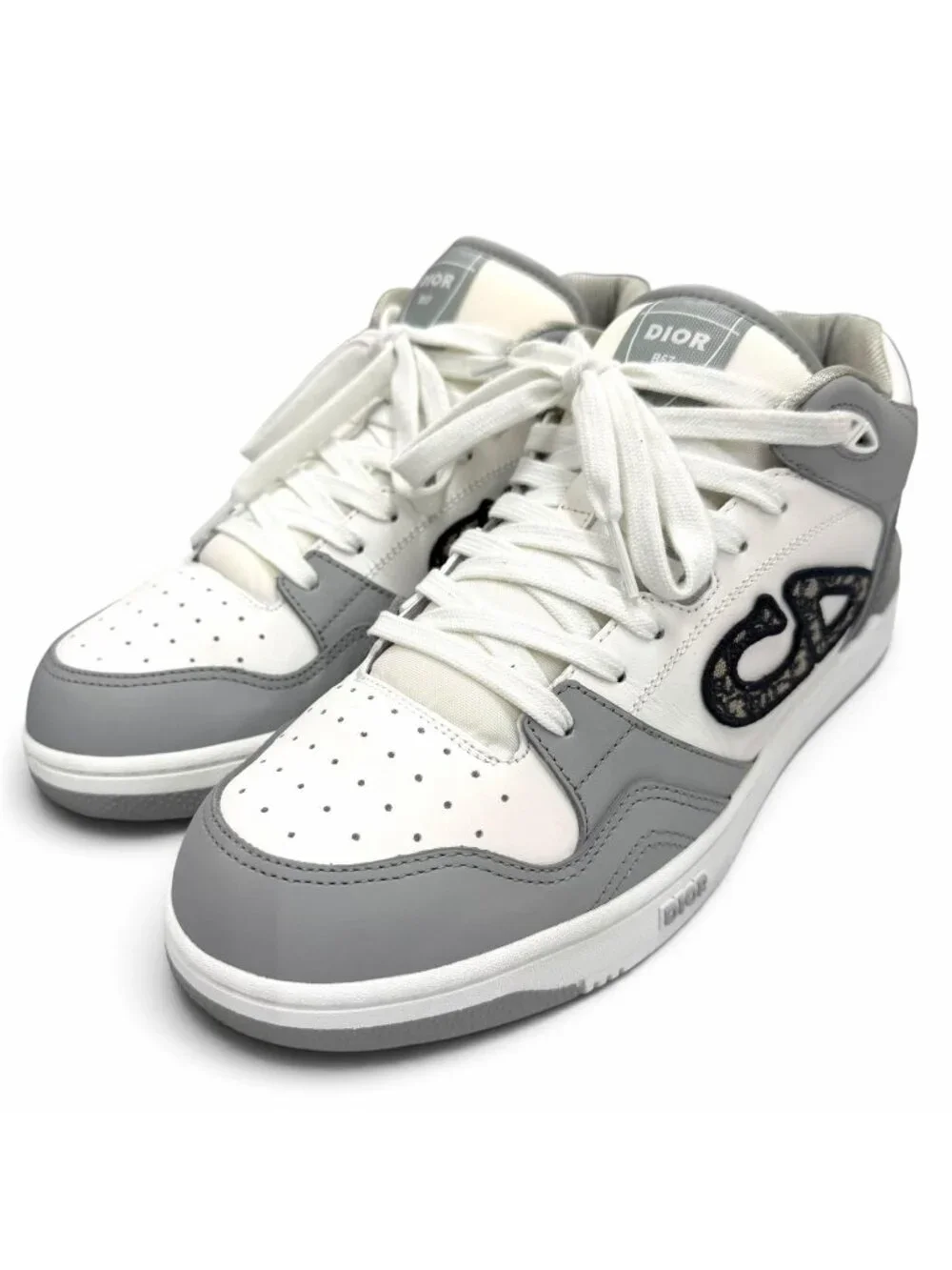 Dior Homme Leather Oblique High Top Sneakers Gray White